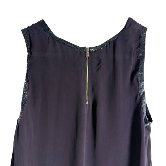 A.L.C. Plum Purple Silk Snakeskin Leather Trim Sleeveless Tank Top Size Small - Picture 5 of 9